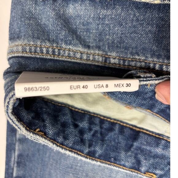 Zara The High Waist Slim Fit Straight Leg Button Fly Jeans Medium Blue SZ 8 NEW - Picture 8 of 12